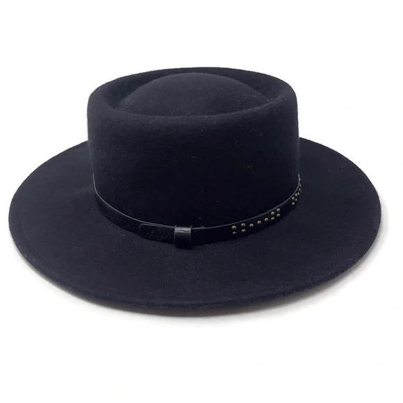 Black 100% Wool Wide Brim Hat – Classic Structured, Boho Western - Picture 2 of 9